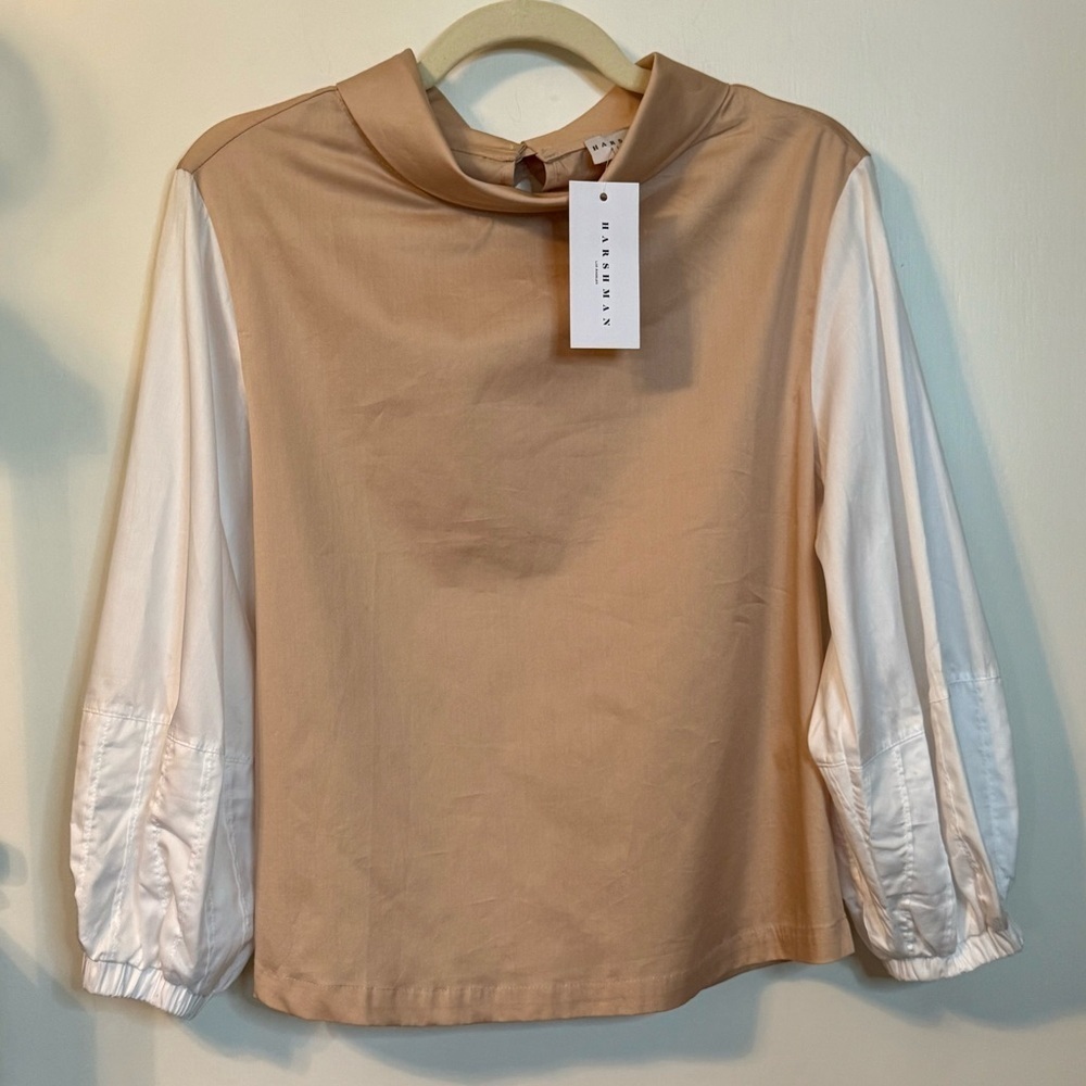 HARSHMAN Tuckernuck Perry Tunic Cotton Blouse in Beige NWT- Size XS